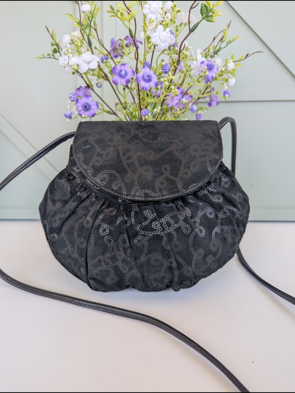 Sondra Roberts Black Quilted-Pattern Crossbody Bag